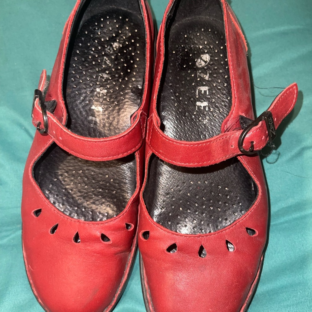 Red Leather Mary Jane Shoes
